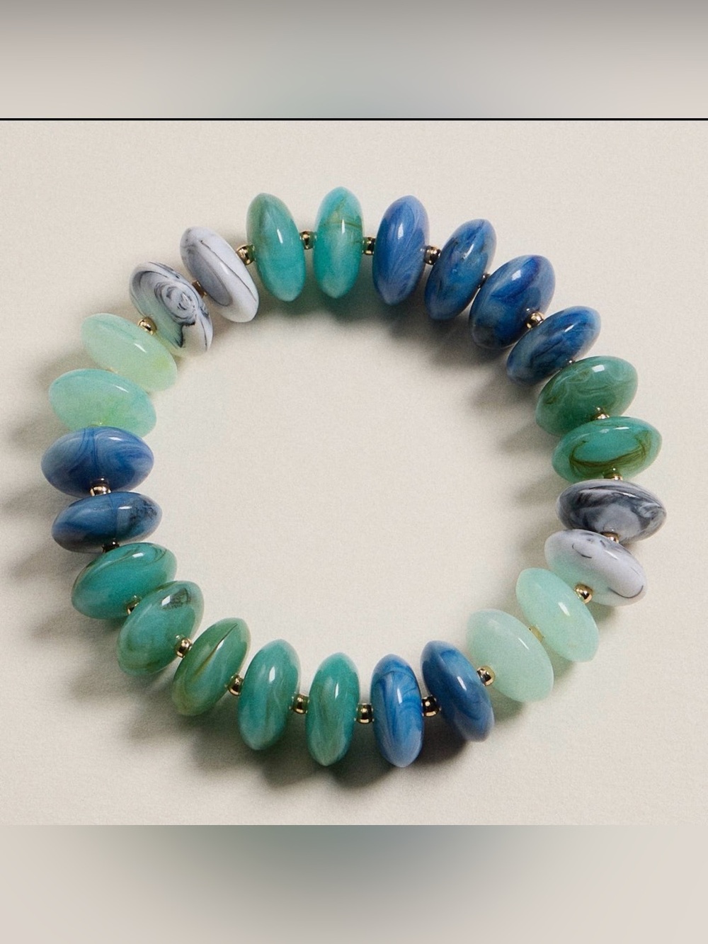 Blue & Green Marbled Bead Stretch Bracelet - Women Jewelry